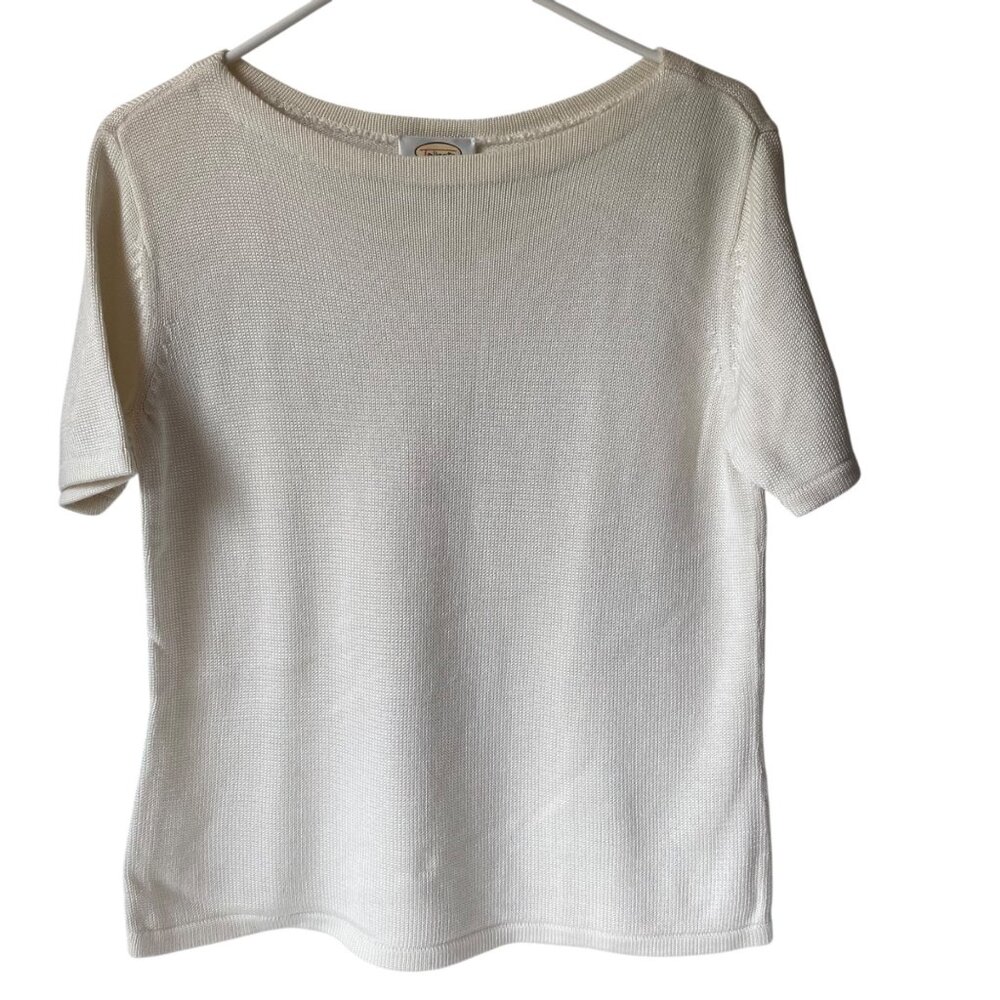 Talbots Women S‎ Ivory Short-Sleeve Silky Knit Top Shirt Cotton Office Japan